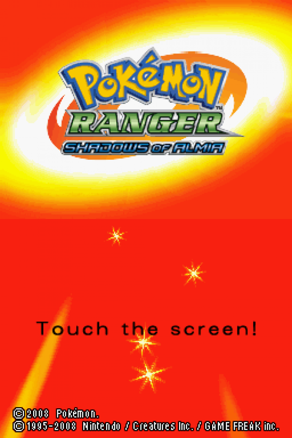 Pokémon Ranger: Shadows of Almia start menu for Nintendo DS (DS) action RPG adventure video game