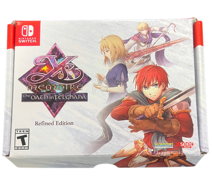 Ys Memoire The Oath in Felghana Refined Edition Nintendo Switch NS for action role playing video game fans featuring fast paced combat fantasy adventure exploration challenging boss battles character progression magical abilities enhanced refined edition content classic Falcom JRPG gameplay collectible gaming appeal front cover art