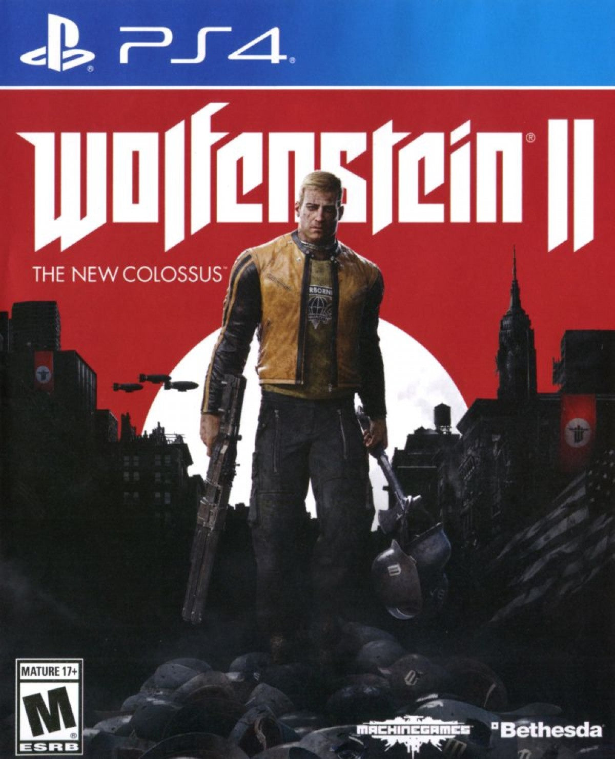 Wolfenstein II The New Colossus PlayStation 4 PS4 for first person shooter video game fans featuring intense action gameplay alternate history storyline cinematic campaign powerful weapons fast paced combat stealth missions resistance warfare collectible gaming appeal front box art