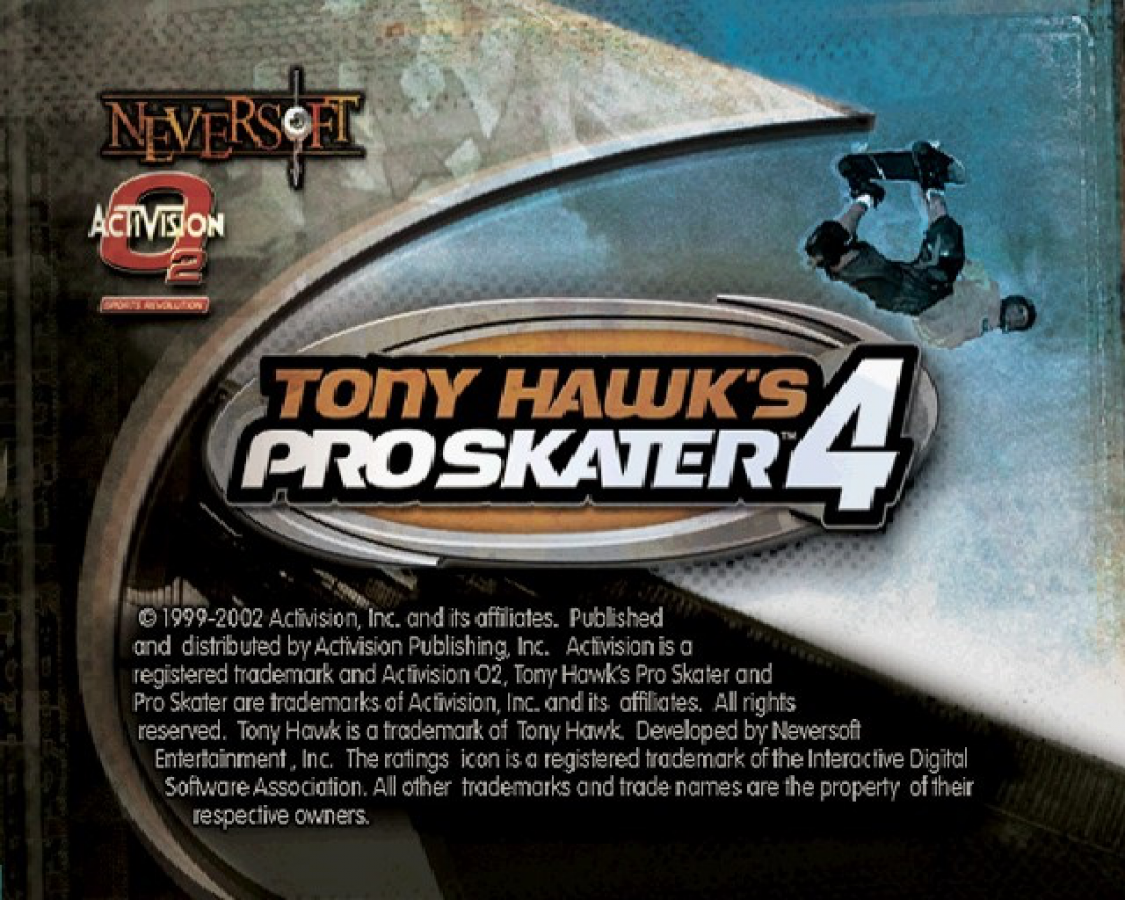 Tony Hawk's Pro Skater 4 [Greatest Hits] – PlayStation 2 (PS2) video game title screen, skateboarding sports action.