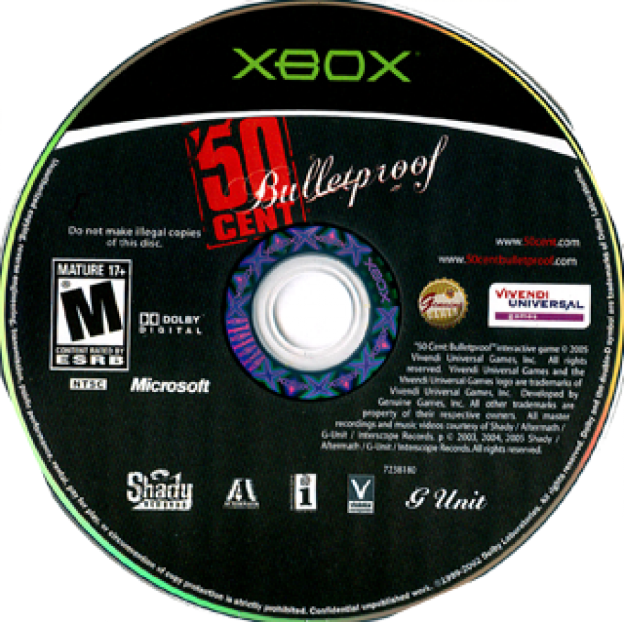 50 Cent: Bulletproof for Xbox (XBOX) at Gamers INC, featuring an intense street-action shooter where you play as 50 Cent in a gritty underworld conspiracy with a high-energy hip-hop soundtrack and arcade-style combat disc