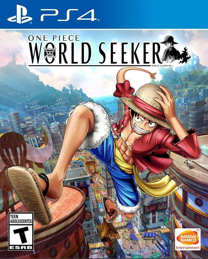 One Piece World Seeker PlayStation 4 game featuring open-world action-adventure gameplay based on the popular anime series front cover