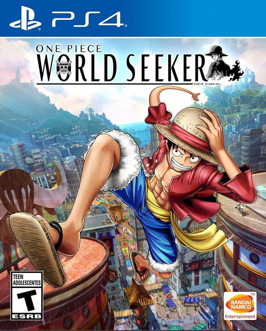 One Piece World Seeker PlayStation 4 game featuring open-world action-adventure gameplay based on the popular anime series front cover