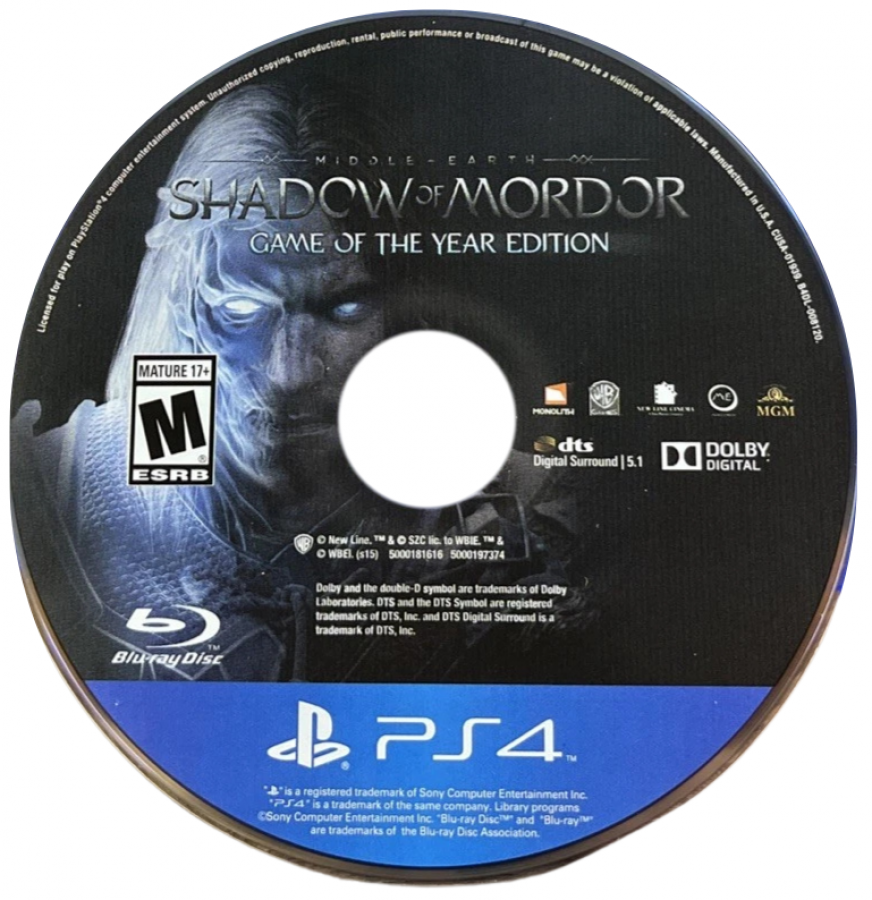 Middle Earth: Shadow of Mordor [Game of the Year] – PlayStation 4 (PS4) video game disc, action adventure game