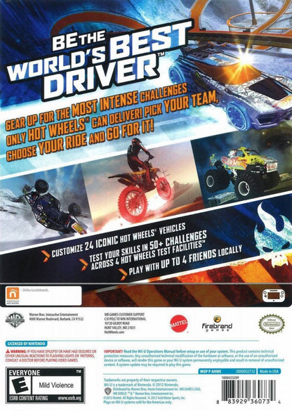 Hot Wheels: World's Best Driver disc back cover art for Nintendo Wii U (Wii U) video game.