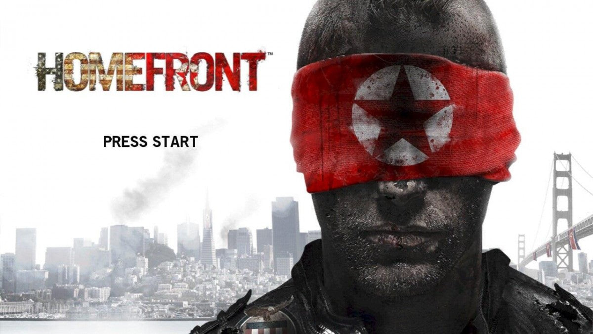 Homefront Xbox 360 title screen for first-person shooter video game.