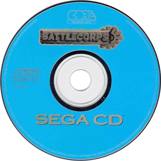 Battlecorps Sega CD side scrolling mech shooter sci fi action game giant robot combat military missions futuristic battlefield shooting platforming elements fast paced arcade gameplay Psygnosis retro gaming Sega CD software video game title disc