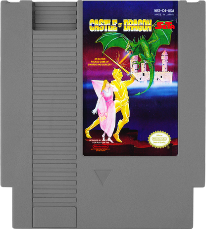 Castle of Dragon Nintendo Entertainment System NES video game featuring medieval action gameplay knight combat sword fighting castle exploration enemy battles challenging stages fantasy adventure and classic 8 bit gameplay retro video game collection collectible gaming appeal game cartridge