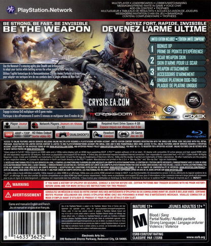 Crysis 2 [Limited Edition] back cover art for PlayStation 3 (PS3) video game.