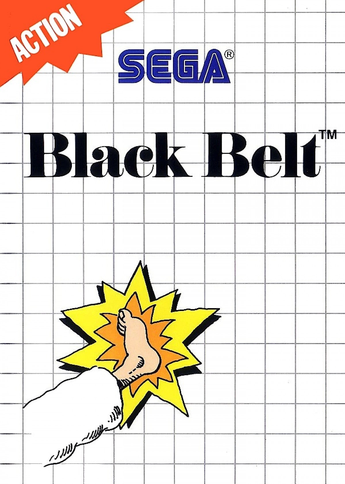 Black Belt Sega Master System SMS for martial arts action video game fans featuring side scrolling fighting gameplay karate combat enemy encounters challenging stages powerful attacks boss battles Japanese inspired environments and classic Sega Master System gameplay collectible retro gaming appeal front cover art
