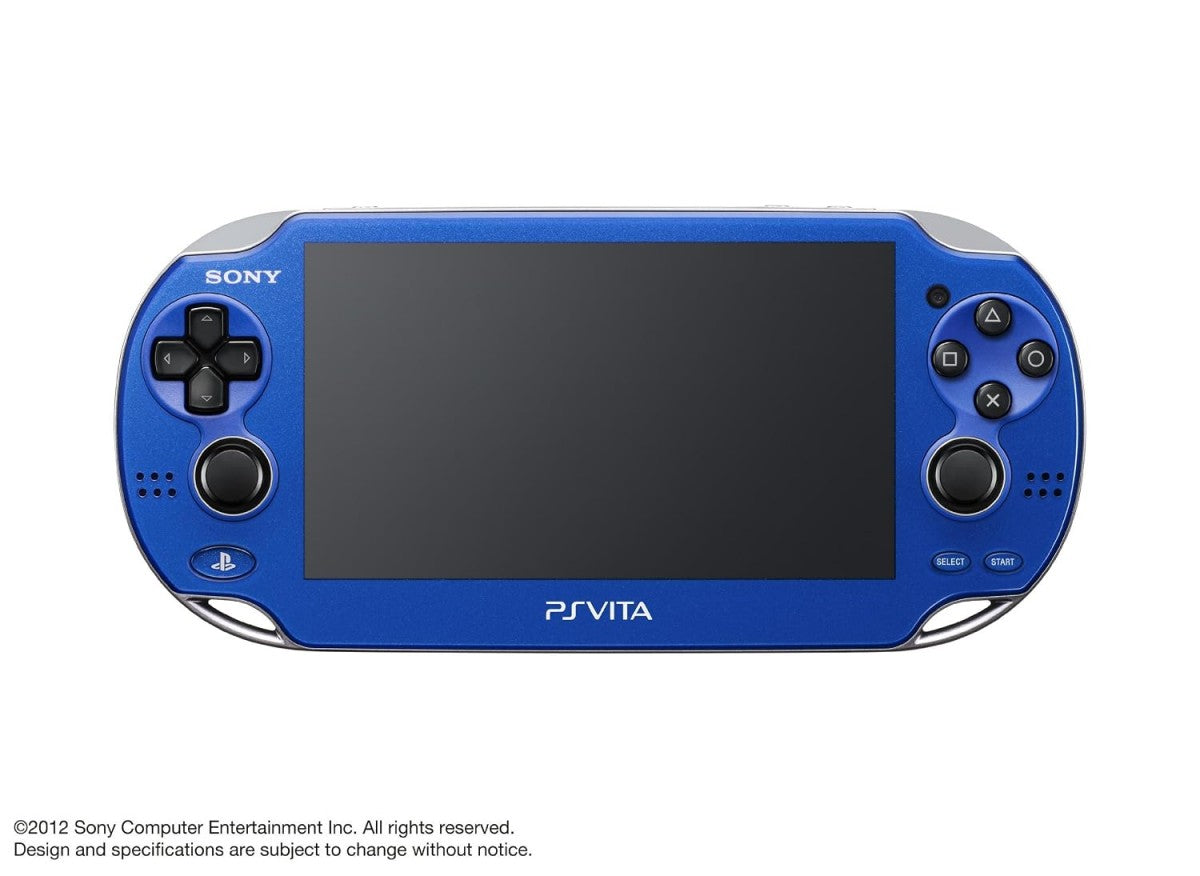 PlayStation Vita 1000 PS Vita 1000 JP Sapphire Blue Good Condition Sony handheld gaming console Japanese model OLED touchscreen display dual analog sticks rear touchpad portable gaming system Wi-Fi connectivity PlayStation Vita game compatibility vibrant sapphire blue design classic Sony handheld hardware retro gaming collection collectible gaming console appeal screen off
