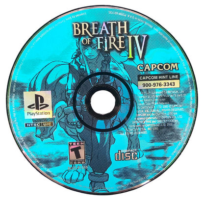 Breath of Fire IV CIB PlayStation 1 PS1 role playing video game featuring epic fantasy adventure turn-based battles powerful magic dragon transformations character development exploration memorable characters challenging enemies and classic PlayStation 1 PS1 gameplay complete in box collectible retro gaming appeal game disc