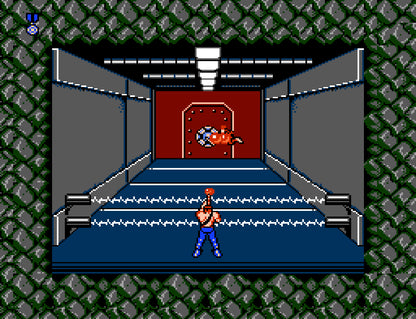 Contra cartridge for the Nintendo Entertainment System featuring fast paced 8 bit run and gun action with co op gameplay as commandos battling alien invaders across intense side scrolling stages gameplay