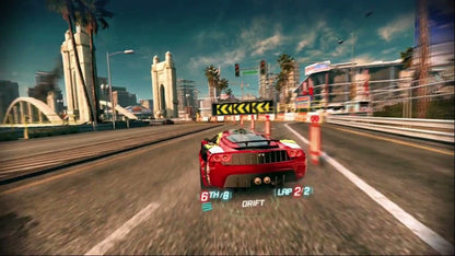 Split/Second for PlayStation 3 (PS3) at Gamers INC, featuring high-octane racing where you can trigger massive explosive events to alter the track and destroy your opponents in a thrilling reality TV-style competition gameplay screenshot