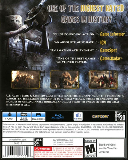Resident Evil 4 – PlayStation 4 (PS4) video game back of case, survival horror action