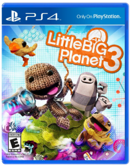 LittleBigPlanet 3 PS4 game featuring creative platforming gameplay, community created levels, and imaginative Sackboy adventure front cover