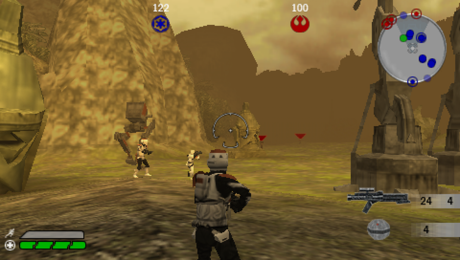 Star Wars Battlefront Renegade Squadron PlayStation Portable PSP video game, third-person shooter, large-scale sci-fi battles, Star Wars franchise title gameplay screenshot