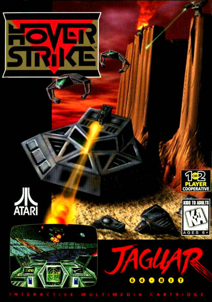 Hover Strike Atari Jaguar CD Hover Strike sci fi hovercraft combat shooter 3D vehicle combat missions futuristic battlefield action retro Jaguar CD game cover art 