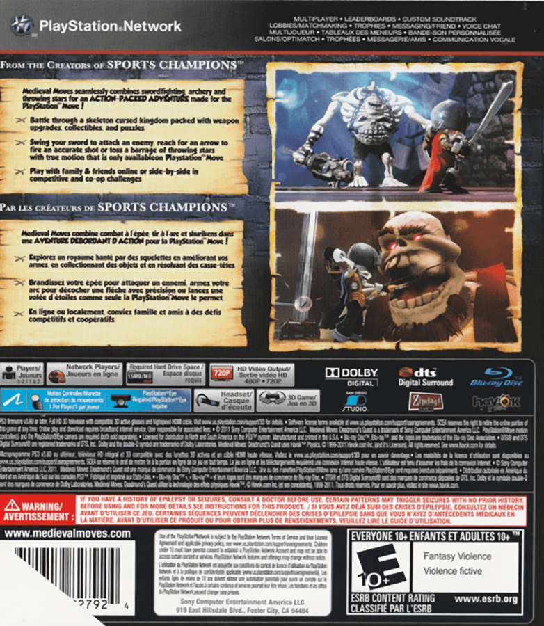 Medieval Moves: Deadmund's Quest back cover art for PlayStation 3 (PS3) video game