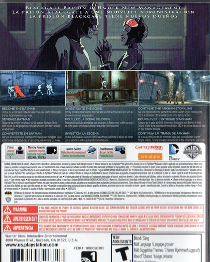 Batman Arkham Origins Blackgate retro PS Vita video game Batman action adventure stealth combat detective gameplay DC Comics side scrolling handheld console title PlayStation Vita release back of case