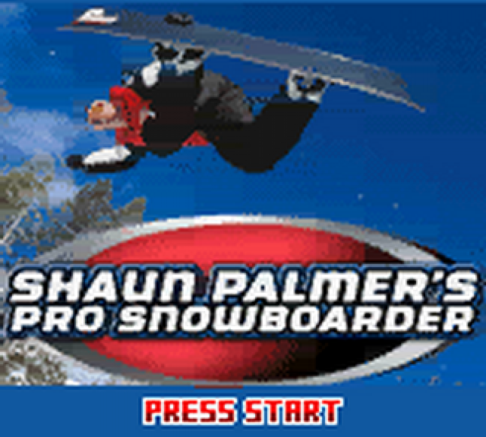 Shaun Palmer's Pro Snowboarder Game Boy Color GBC title screen for retro video game enthusiasts featuring extreme sports gameplay fast paced snowboarding action downhill racing challenges trick based mechanics winter mountain environments portable handheld gaming excitement and collectible gaming appeal