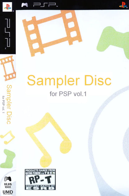 Sampler Disc Volume 1 for PlayStation Portable, cover image for a demo compilation disc featuring game previews, trailers, playable demos, and promotional content