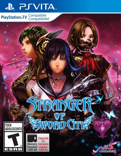 Stranger of Sword City Limited Edition PS Vita game featuring turn-based RPG gameplay and collectible bonus content cover art
