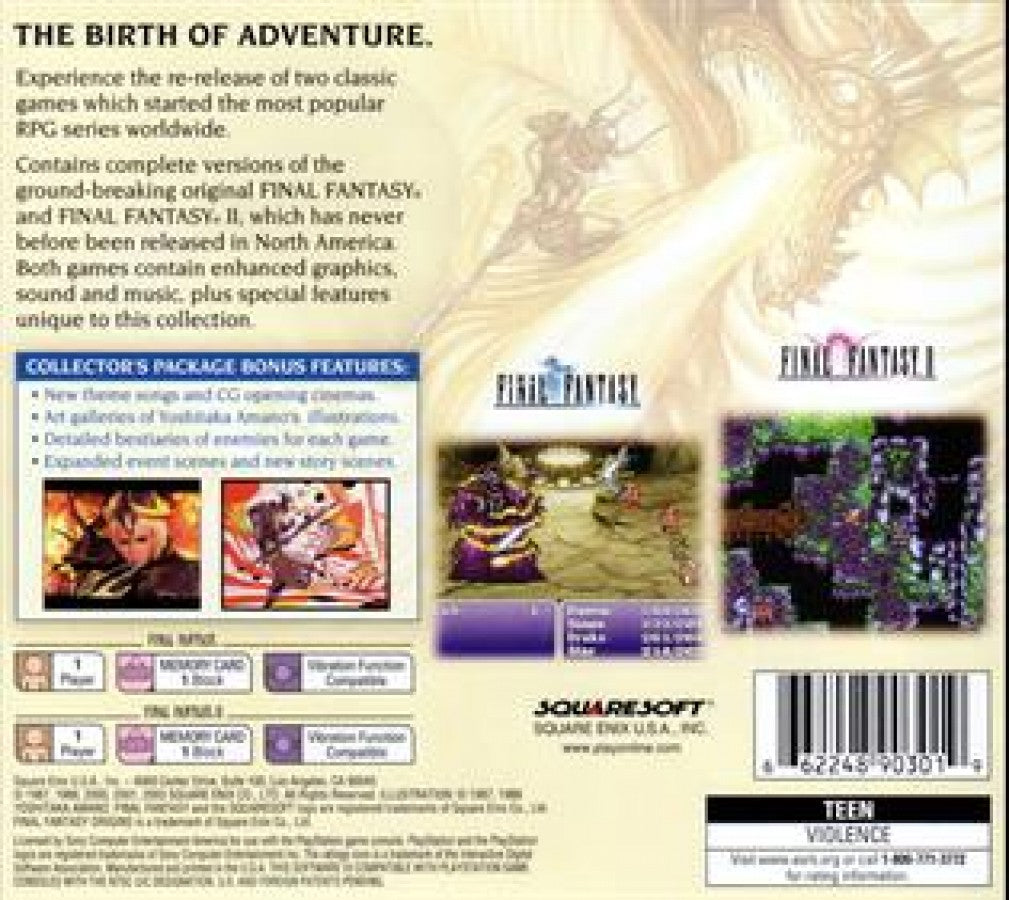 Final Fantasy Origins back of case for PlayStation 1 (PS1) video game
