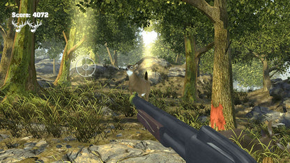 Big Buck Hunter Pro Wii inspired design featuring arcade hunting simulation aesthetic outdoor wilderness environments motion controlled shooting gameplay competitive score chasing wildlife tracking action family friendly sports entertainment nostalgic Nintendo Wii presentation gameplay