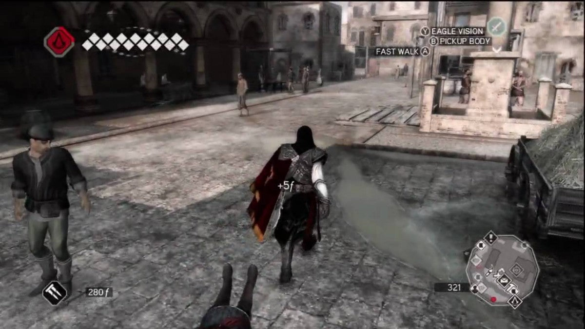Assassin's Creed II Platinum Hits Xbox 360 open-world action-adventure stealth video game Ubisoft Ezio Auditore Renaissance Italy assassin brotherhood vendetta Florence Venice Monteriggioni exploration parkour climbing tombs codex pages Leonardo da Vinci historical fiction gameplay screenshot
