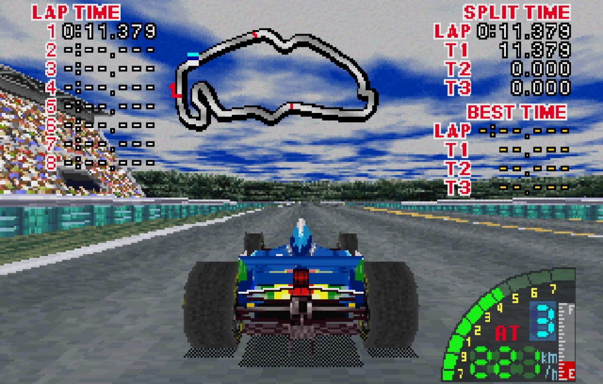 F1 Challenge Sega Saturn Formula One racing game simulation style motorsport racing circuits realistic driving physics championship mode cockpit and third person racing Sega licensed F1 gameplay retro gaming Sega Saturn software video game title gameplay 