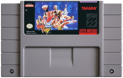Fatal Fury 2 Super Nintendo Entertainment System SNES video game featuring 2D fighting gameplay Terry Bogard Andy Bogard Joe Higashi martial arts combat special moves combo attacks competitive matches character battles and classic 16 bit Nintendo arcade gameplay retro video game collection collectible gaming appeal game cartridge