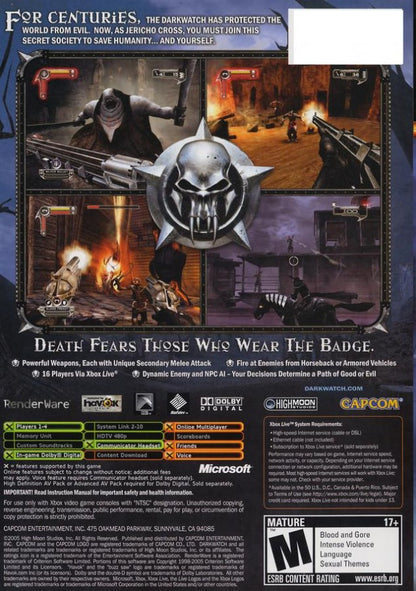 Darkwatch back cover art for Xbox (XBOX) video game