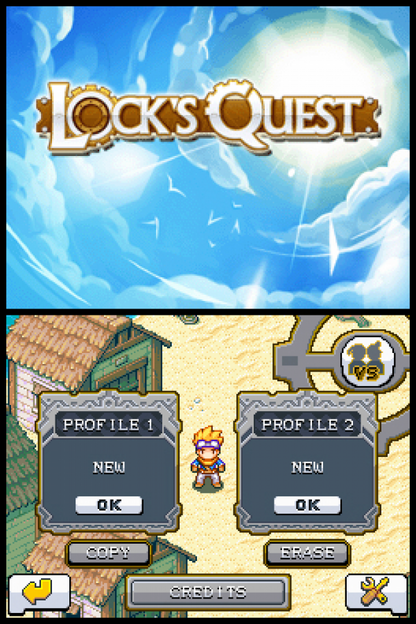 Lock's Quest start screen for Nintendo DS (DS) tower defense strategy video game