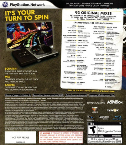 DJ Hero back cover art for PlayStation 3 (PS3) video game