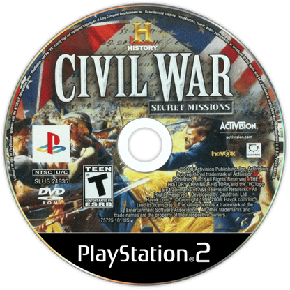 History Channel Civil War Secret Missions PlayStation 2 PS2 video game, first-person shooter, historical military missions, strategy action gameplay disc