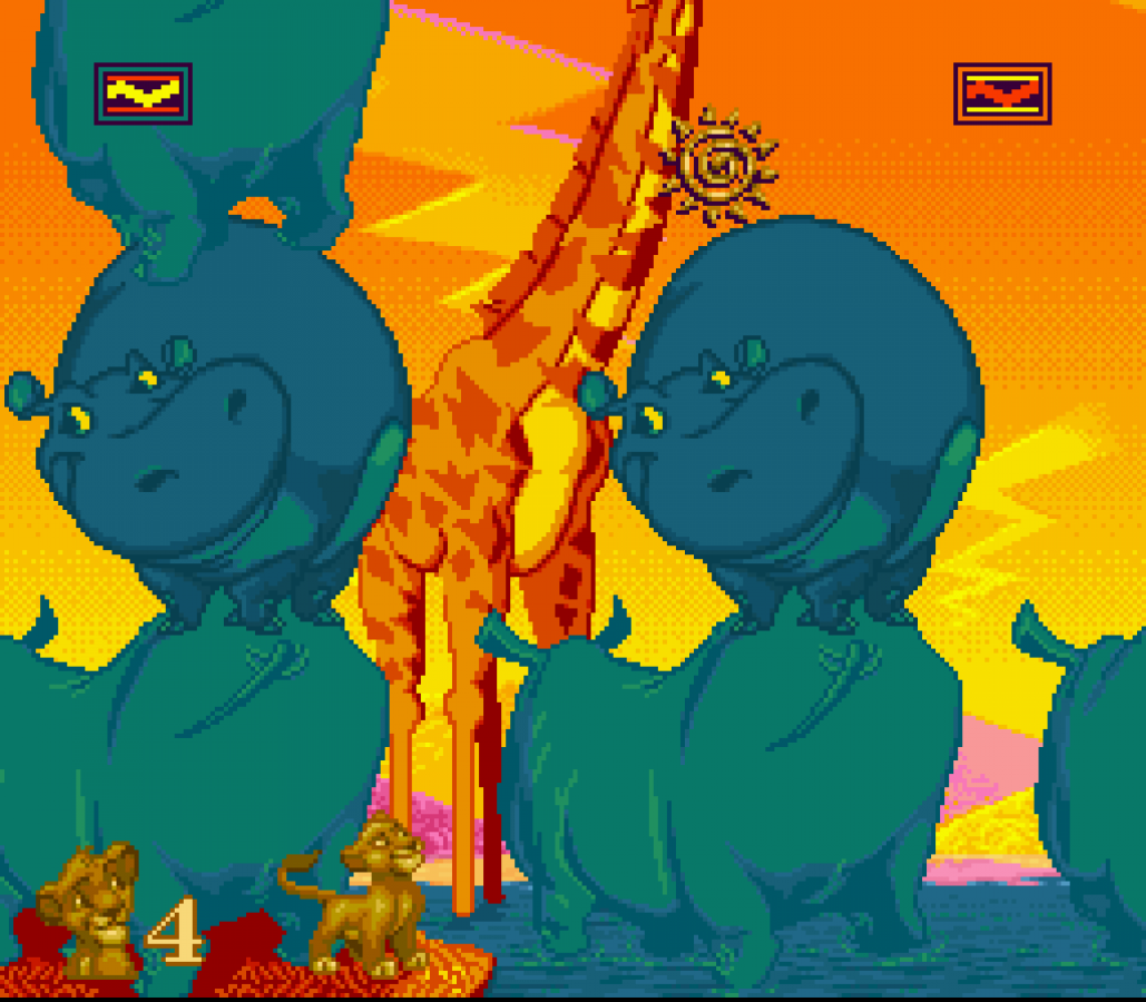Disney's The Lion King Super Nintendo Entertainment System SNES video game featuring action platforming gameplay Simba adventure Pride Lands exploration enemy encounters obstacle courses power ups challenging stages and classic 16 bit Nintendo gameplay retro video game collection collectible gaming appeal gameplay