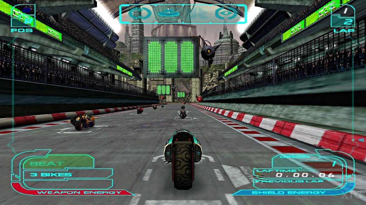 XGRA PS2 Sony PlayStation 2 futuristic racing game extreme G racing anti gravity bikes high speed racing sci fi tracks Acclaim Studios arcade racing combat racing weapons futuristic vehicles retro gaming PlayStation 2 software video game title gameplay