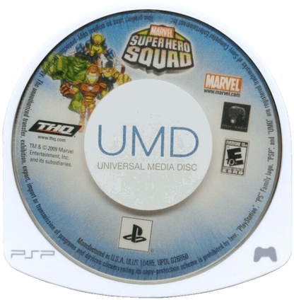Marvel Super Hero Squad PlayStation Portable inspired design featuring colorful superhero action adventure aesthetic chibi Marvel character style lighthearted combat team based missions comic book inspired environments accessible gameplay and portable arcade style presentation UMD