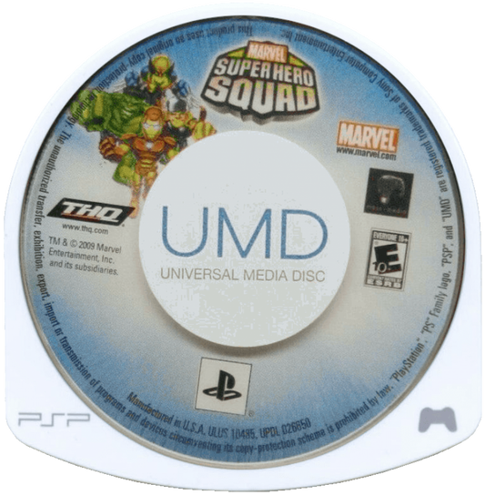 Marvel Super Hero Squad PlayStation Portable inspired design featuring colorful superhero action adventure aesthetic chibi Marvel character style lighthearted combat team based missions comic book inspired environments accessible gameplay and portable arcade style presentation UMD
