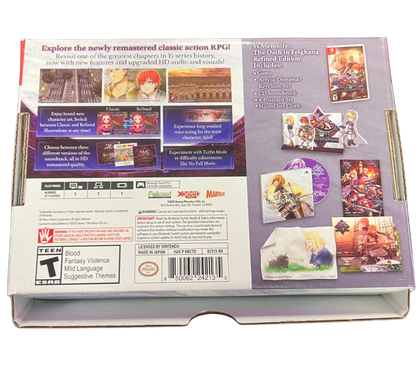 Ys Memoire The Oath in Felghana Refined Edition Nintendo Switch NS for action role playing video game fans featuring fast paced combat fantasy adventure exploration challenging boss battles character progression magical abilities enhanced refined edition content classic Falcom JRPG gameplay collectible gaming appeal back cover art