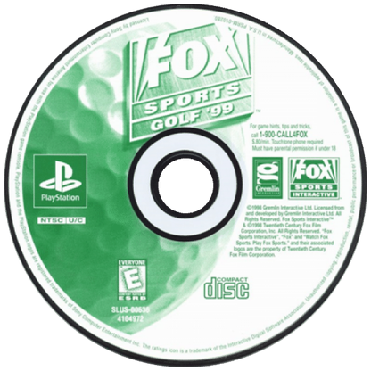 Fox Sports Golf '99 disc for PlayStation 1 (PS1) retro golf video game