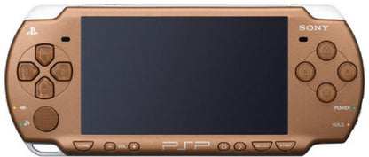 Bronze PlayStation Portable 2000 PSP 2000 handheld gaming console featuring metallic bronze finish portable Sony gaming UMD game support Memory Stick storage widescreen LCD display built-in controls rechargeable battery classic PSP hardware and collectible gaming appeal front of console