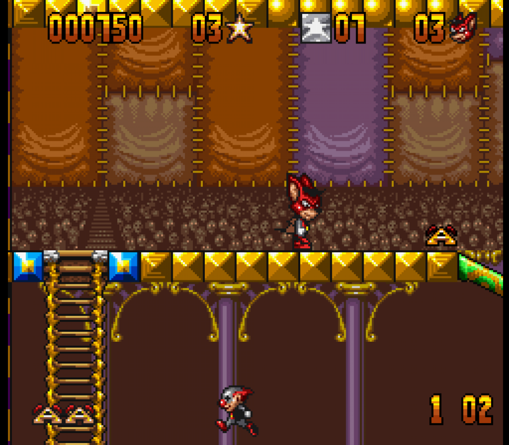 Aero the Acro-Bat Super Nintendo Entertainment System SNES video game featuring action platforming gameplay Aero acrobat character circus adventure colorful environments enemy encounters jumping challenges collectible items and classic 16 bit Nintendo gameplay retro video game collection collectible gaming appeal gameplay