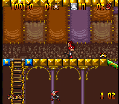 Aero the Acro-Bat Super Nintendo Entertainment System SNES video game featuring action platforming gameplay Aero acrobat character circus adventure colorful environments enemy encounters jumping challenges collectible items and classic 16 bit Nintendo gameplay retro video game collection collectible gaming appeal gameplay