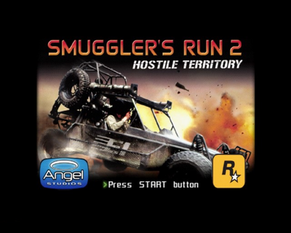 Smuggler’s Run 2 Hostile Territory PlayStation 2 PS2 video game, open-world off-road racing, vehicular action missions, classic console title main menu title screen