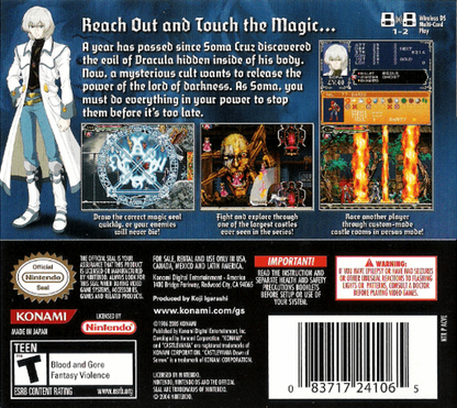 Castlevania: Dawn of Sorrow back of case for Nintendo DS (DS) gothic action RPG video game