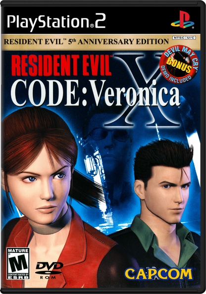 Resident Evil: Code Veronica X [w/ Bonus Disc] – PlayStation 2 (PS2) video game cover image, survival horror game.