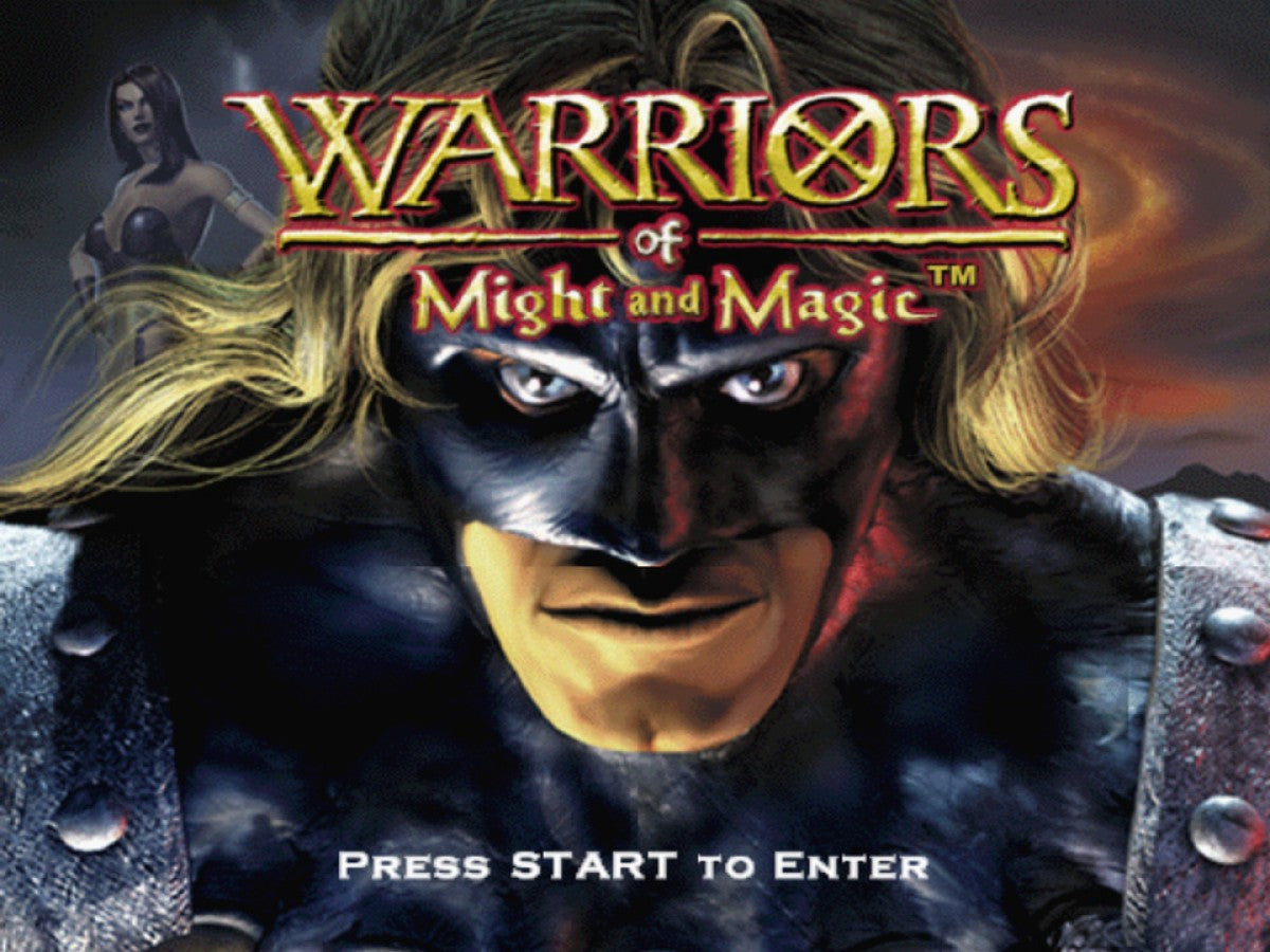 Warriors of Might and Magic – PlayStation 2 (PS2) video game title screen, action role-playing game.