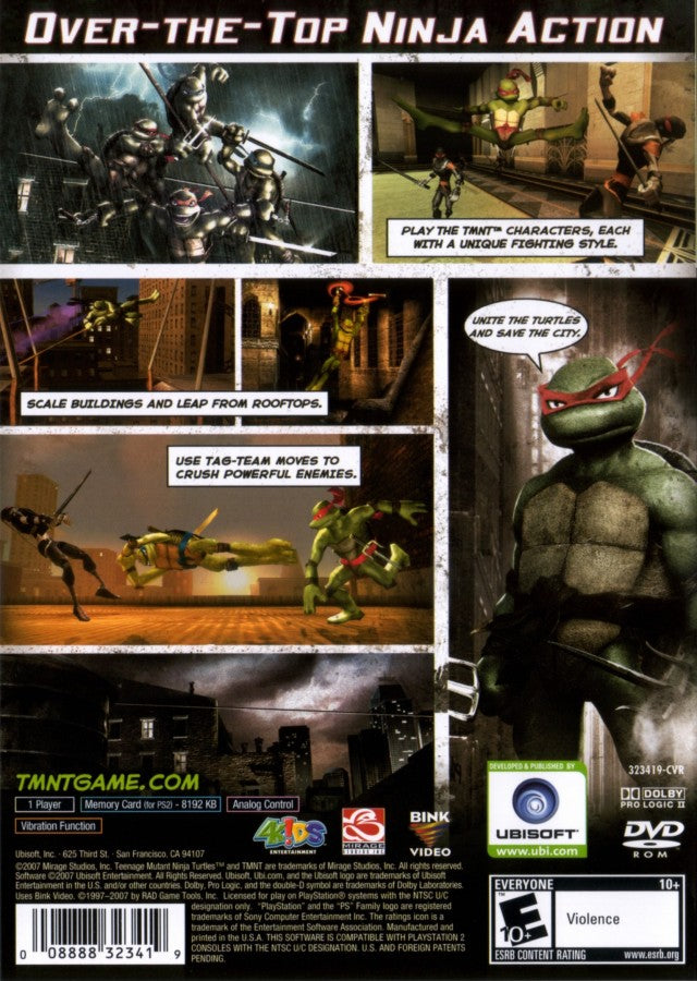 TMNT Greatest Hits PlayStation 2 PS2 retro video game action platformer back of case (2007)